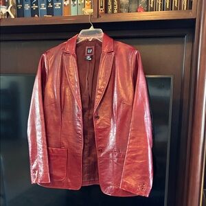 Vintage 35 year leather GAP Women's Shiny Red Blazer